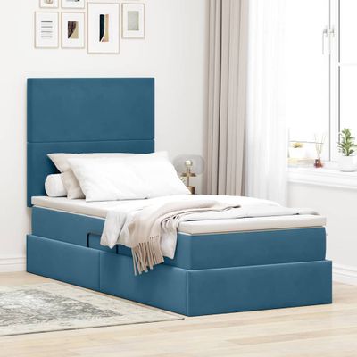 vidaXL Postel s úložným prostorem a matrací Tmavomodrá 100 x 200 cm