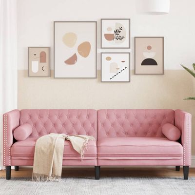 vidaXL 3-miestna pohovka Chesterfield s opierkami čierna zamat