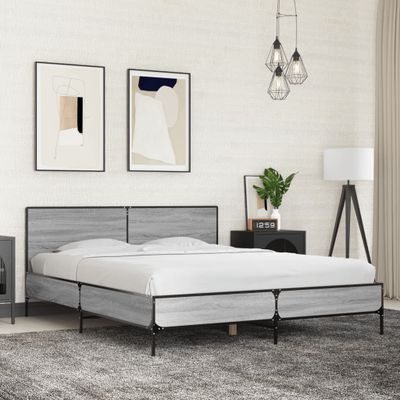vidaXL Posteľný rám sivý sonoma 150x200 cm kompozitné drevo a kov