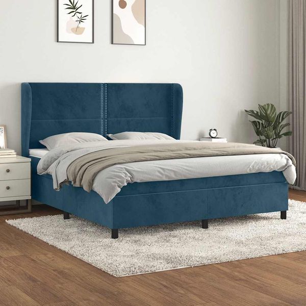 vidaXL Posteľný rám boxsping s matracom tmavomodrý 160x200 cm zamat
