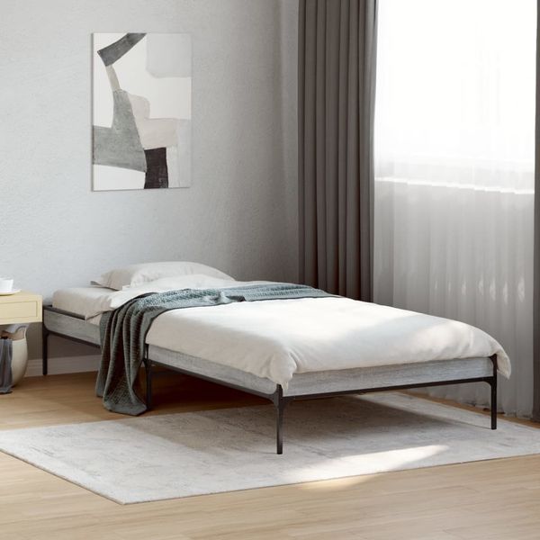 vidaXL Posteľný rám sivý sonoma 90x190 cm kompozitné drevo a kov