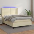 vidaXL Boxspring posteľ s matracom a LED krémová 140x190 cm umelá koža