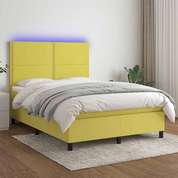 vidaXL Posteľ boxsping s matracom a LED zelená 140x190 cm látka