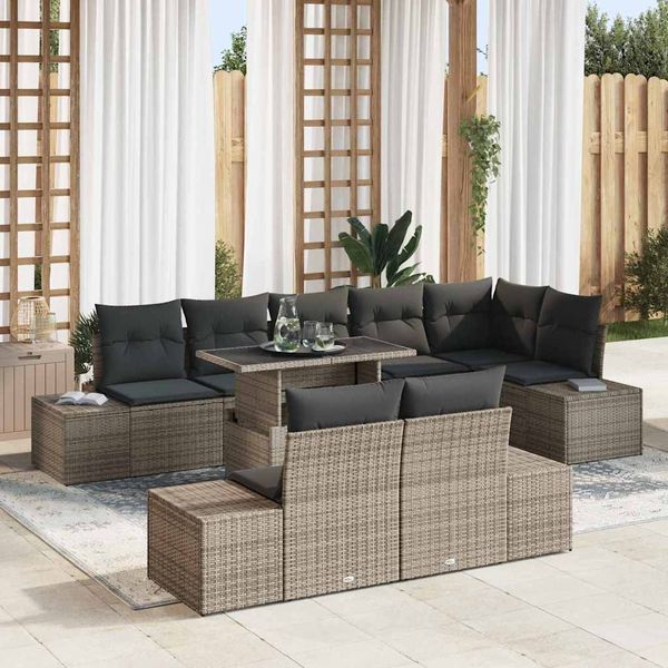 vidaXL Súprava záhradných pohoviek s úložiskom 9 pcs Sivá Poly ratan