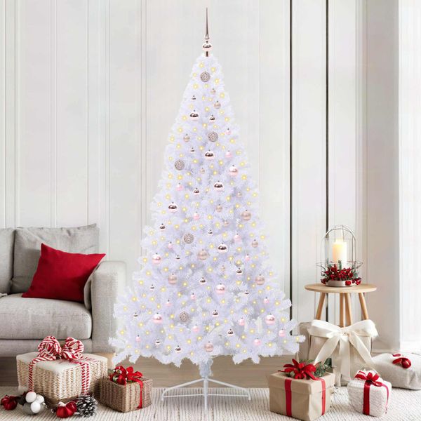 vidaXL Umelý vianočný stromček s 300 LED-i Biela 210 cm PVC a oceľ