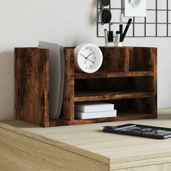 vidaXL Organizér na stôl dymový dub 44,5x24x25 cm kompozitné drevo