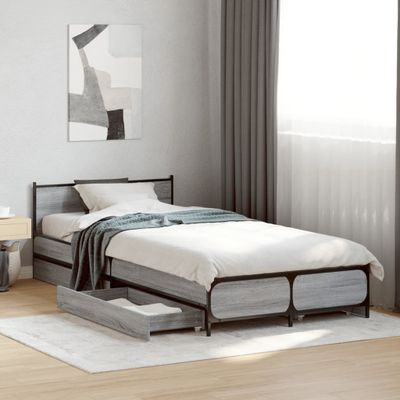 vidaXL Posteľný rám so zásuvkami sivý sonoma 90x200 cm kompozit. drevo