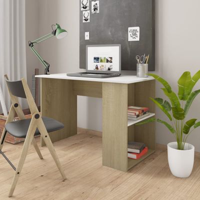 vidaXL Stôl biely a dub sonoma 110x60x73 cm drevotrieska