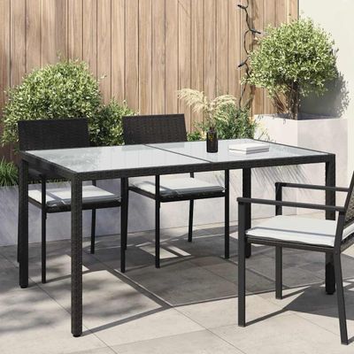 vidaXL Záhradný stôl 150x90x75 cm tvrdené sklo a polyratan čierny