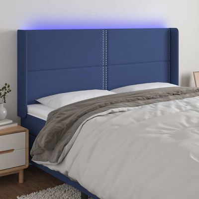 vidaXL Čelo postele s LED modré 183x16x118/128 cm látka