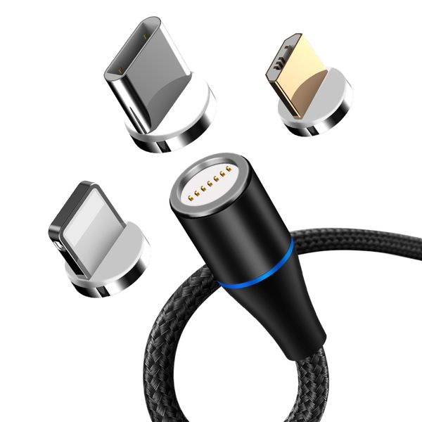 Maxlife MXUC-03 magnetický kábel USB - Lightning + USB-C + microUSB 1,0 m 3A čierny nylon