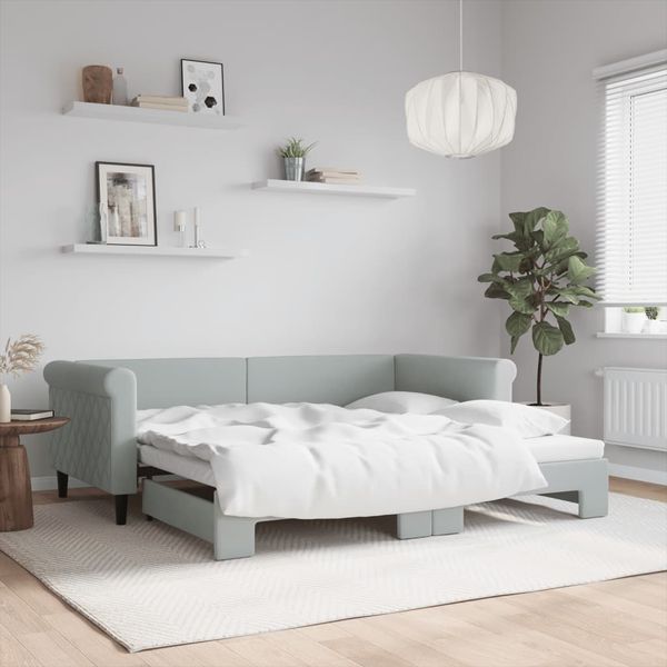 vidaXL Denná posteľ s rozkladacou posteľou bledosivá 90x190 cm zamat