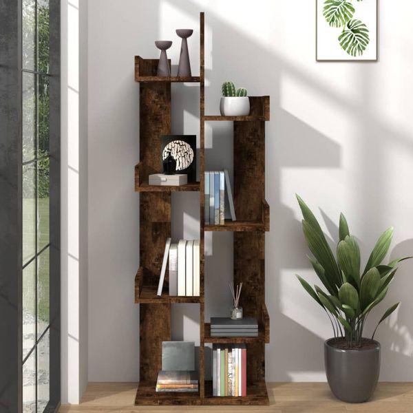 vidaXL Knižnica 48x25,5x140 cm dymový dub spracované drevo
