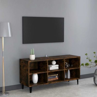 vidaXL TV skrinka, kovové nohy, tmavý dub 103,5x30x50 cm