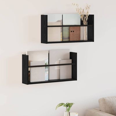 vidaXL Regál na časopisy s poličkou 2 pcs Čierny dub 60 x 12 x 30 cm