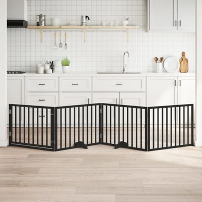 vidaXL Brána pre psa dvere sklad. 4 panely čierna 320cm topoľové drevo