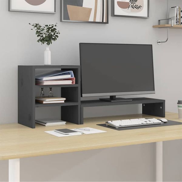 vidaXL Stojan na monitor sivý 81x20x30 cm masívna borovica