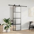 vidaXL Posuvné dvere s kovaním čierne 76x205 cm tvrdené sklo
