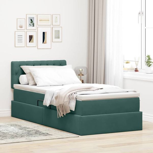 vidaXL Úložná posteľ s matracmi Tmavozelená 90 x 200 cm Zamat