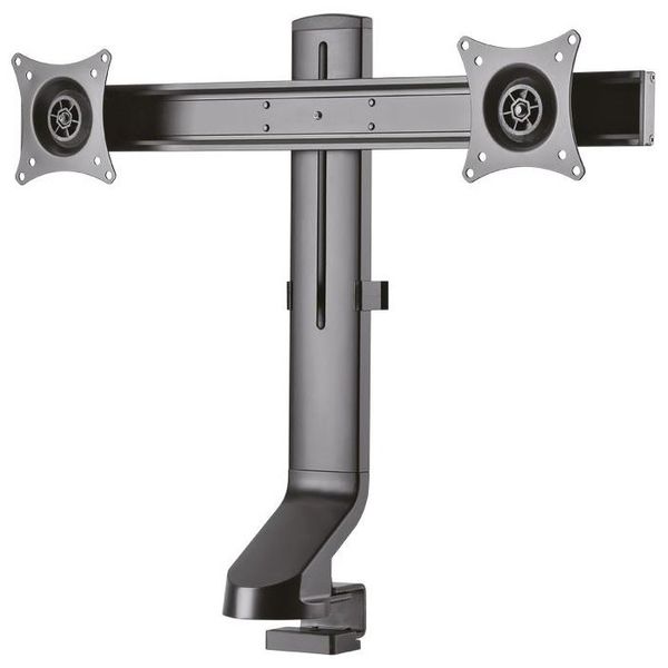 Neomounts FPMA-D860DBLACK /Držák displeje/na stůl/10-27"/svorka+průchodka/VESA 100X100/nosn.2x7kg/2 displeje/černý Držák, VESA, stolní, pro 2 ploché monitory, úhloprícka 10"-27", náklon 20°, otácení 20°, rotace 360°, nosnost 14kg, cerný