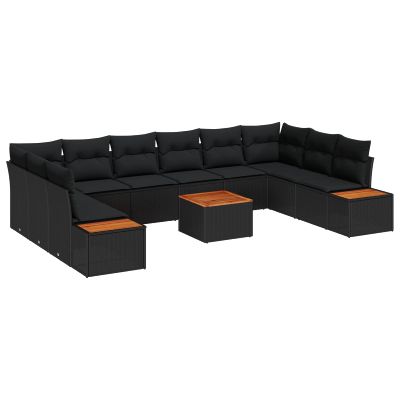 vidaXL Súprava záhradných pohoviek s vankúšom 11 pcs Čierna Poly ratan