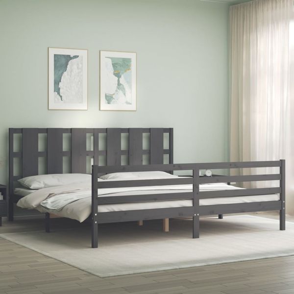 vidaXL Posteľný rám s čelom sivý 200x200 cm masívne drevo