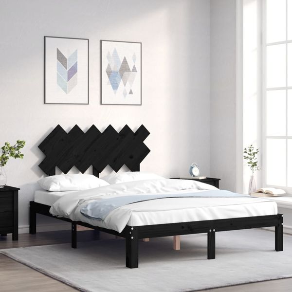 vidaXL Posteľný rám s čelom čierny 120x200 cm masívne drevo