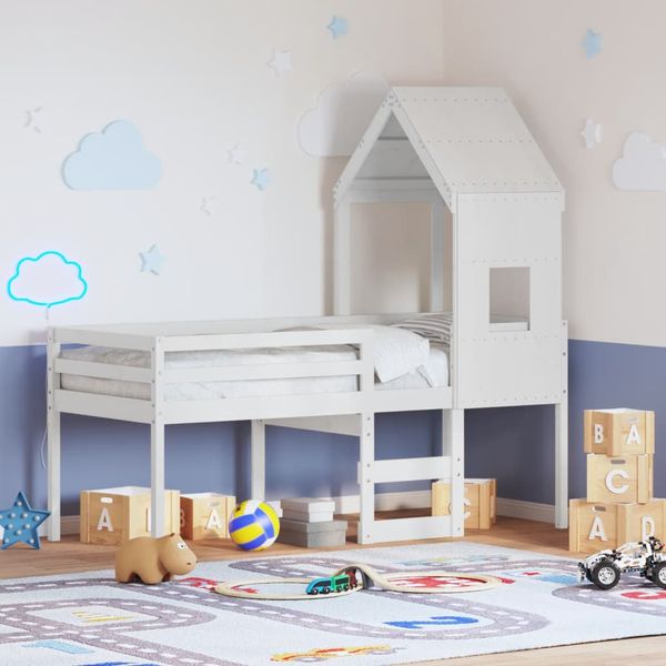 vidaXL Vysoká posteľ so strechou biela 90x200 cm borovicový masív
