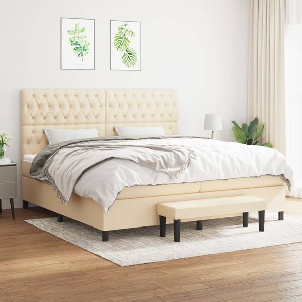 vidaXL Boxspring posteľ s matracom krémová 200x200 cm látka