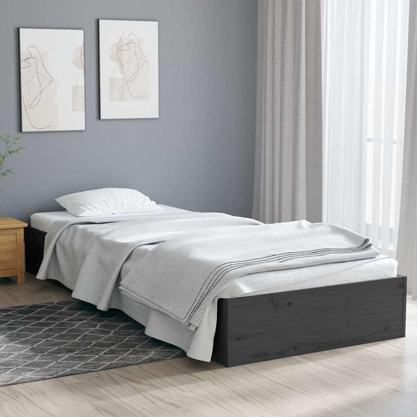 vidaXL Posteľný rám, sivý drevený masív 75x190 cm malé jednolôžko