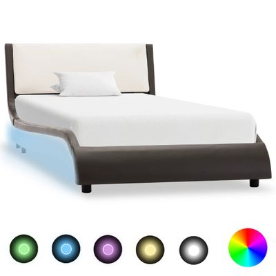 vidaXL Posteľný rám s LED, sivo biely, umelá koža 90x200 cm