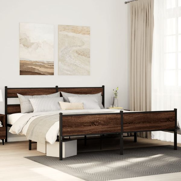 vidaXL Kovový posteľný rám bez matraca hnedý dub 200x200 cm