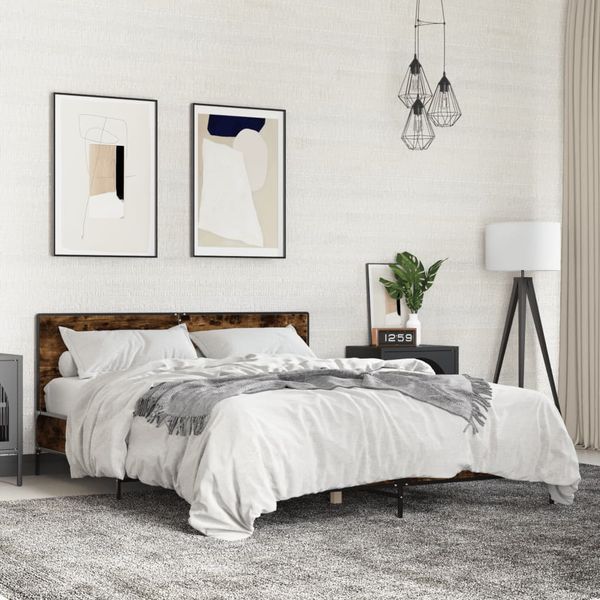 vidaXL Posteľný rám dymový dub 160x200 cm kompozitné drevo a kov