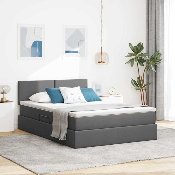 vidaXL LED úložná posteľ s matracom Tmavosivá 140 x 190 cm Látka