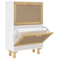 vidaXL Botník biely 52x25x80 cm spracované drevo a prírodný ratan