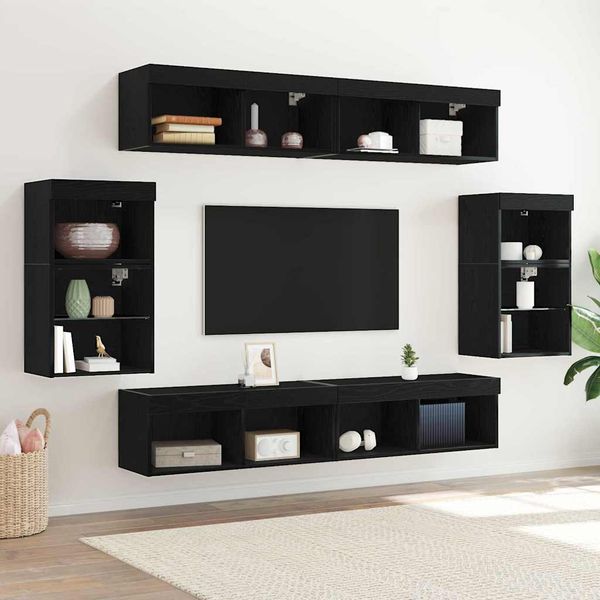 vidaXL Zostava TV skriniek Nástenný 8 pcs Čierny dub Kompozitné drevo