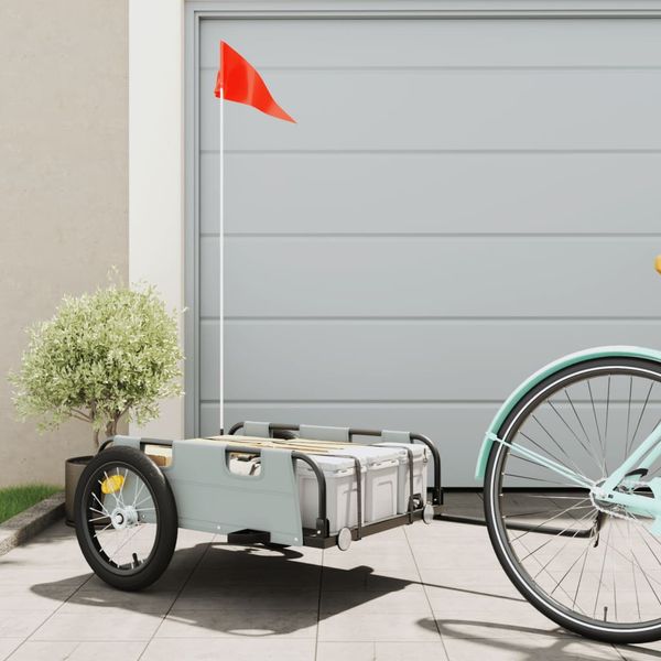 vidaXL Príves na bicykel, sivý, oxfordská látka, železo