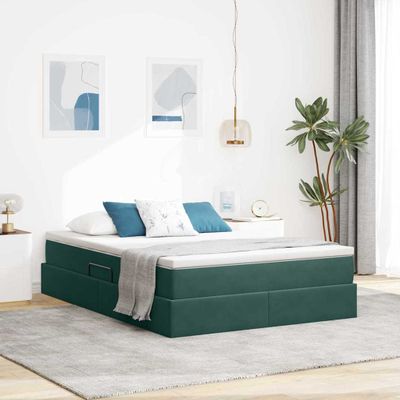vidaXL Postel s úložným prostorem a matrací Tmavozelená 140 x 190 cm