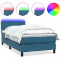 vidaXL Posteľný rám boxsping s matracom a LED tmavomodrý 80x210 cm zamat