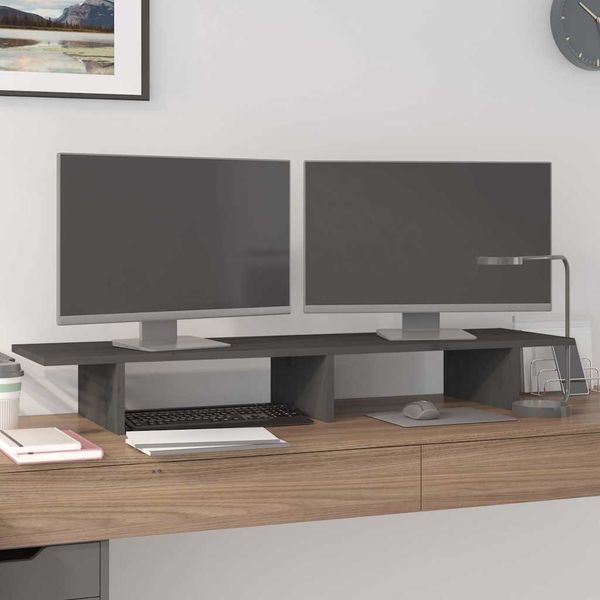 vidaXL Stojan na monitor sivý 100x27x15 cm masívna borovica