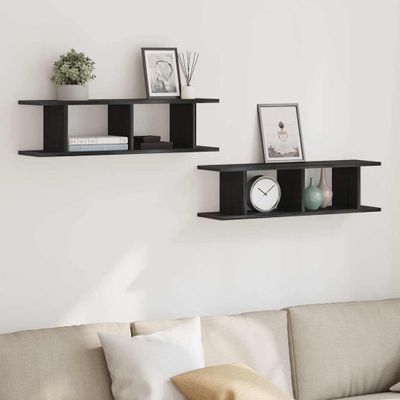 vidaXL Nástenné police 2 ks Dub čierny 75x18x20cm Konštruktérske drevo