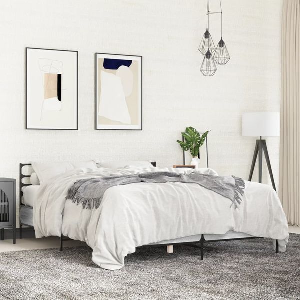vidaXL Posteľný rám sivý sonoma 135x190 cm kompozitné drevo a kov