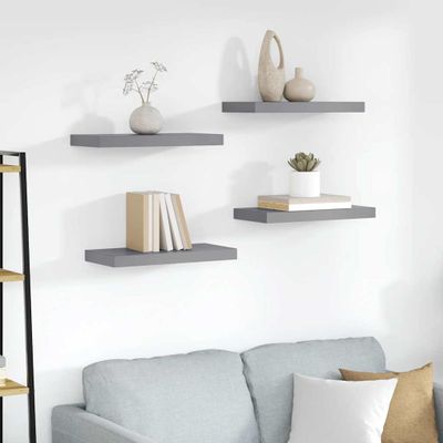 vidaXL Plávajúce nástenné police 4 ks, sivé 50x23,5x3,8 cm, MDF
