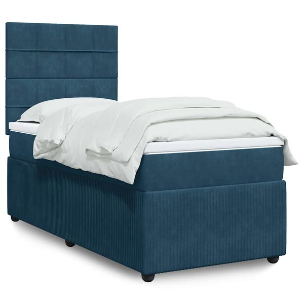 vidaXL Posteľný rám boxsping s matracom tmavomodrý 90x190 cm zamat