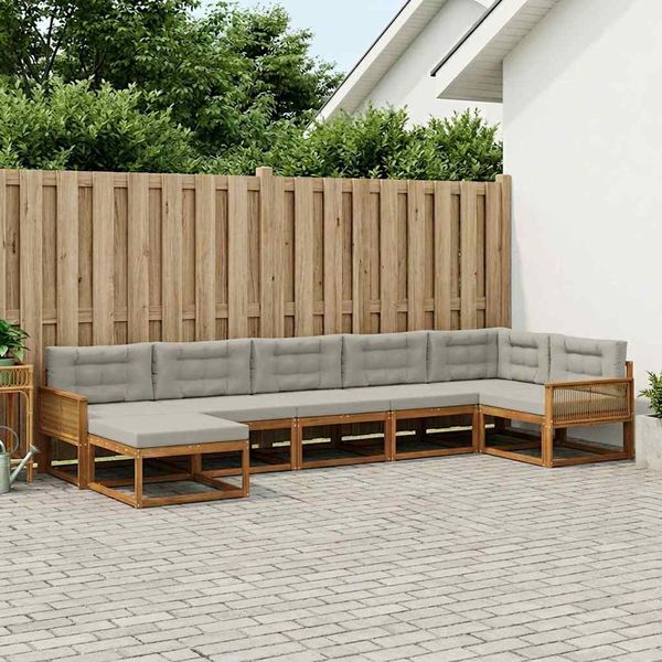 vidaXL Záhradná súprava gaučov s vankúšom 7 pcs Prírodná a svetlosivá