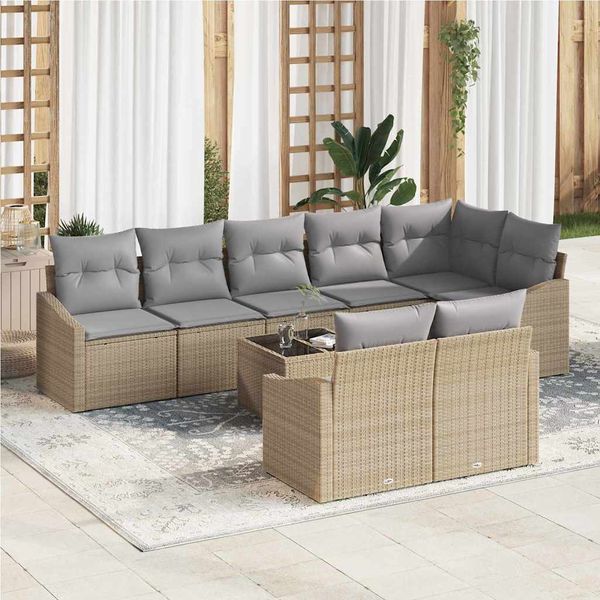 vidaXL Sada pohoviek s vankúšom 9 pcs Béžová polyratan