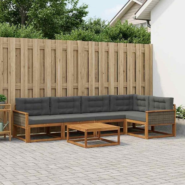 vidaXL Záhradná súprava gaučov s vankúšom 6 pcs Prírodná a antracitová