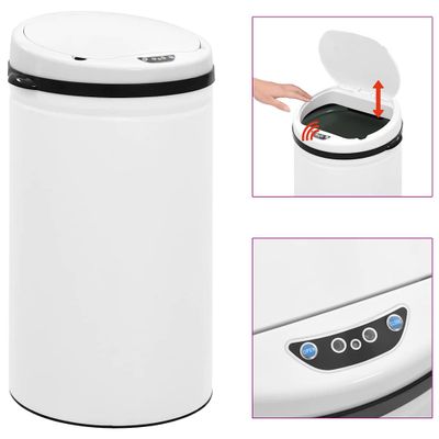 vidaXL Automatický odpadkový kôš, senzor 50 l, uhlíková oceľ, biely
