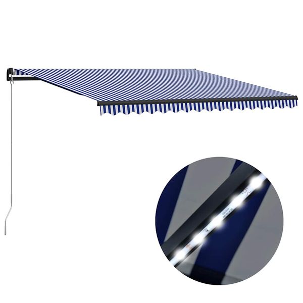 vidaXL Ručne zaťahovacia markíza s LED 450x300 cm modro-biela