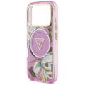 Puzdro Guess Magsafe IML Case Glitter Flowers And Triangle s kovovým rámom fotoaparátu a tlačidlami pre iPhone 17 Pro Max fialové